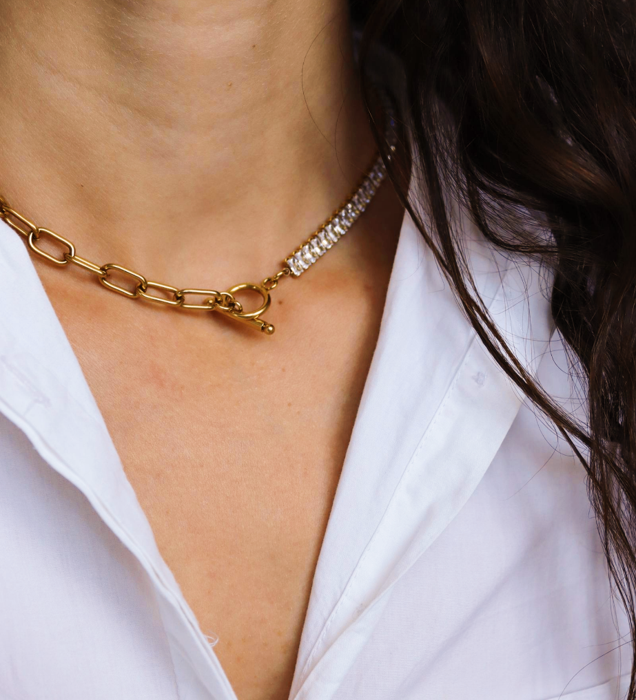 Photo du collier tennis & trombone porté