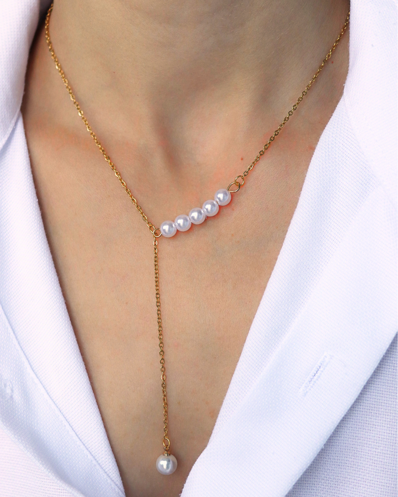 photo collier Y à perles porté