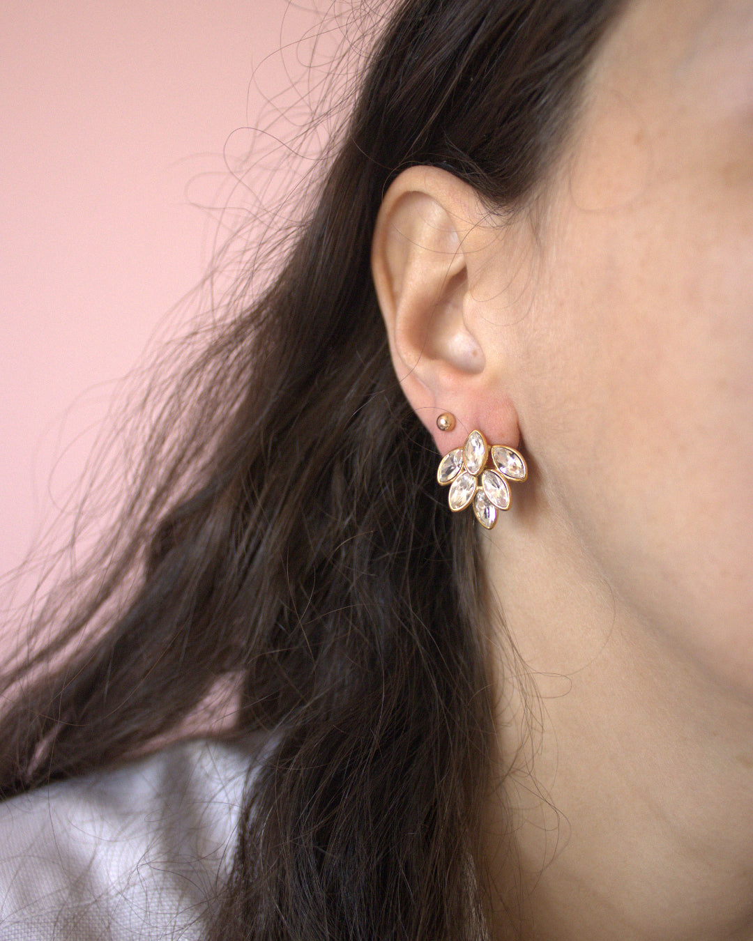 Fairy - boucles d'oreilles feuille zircon portées