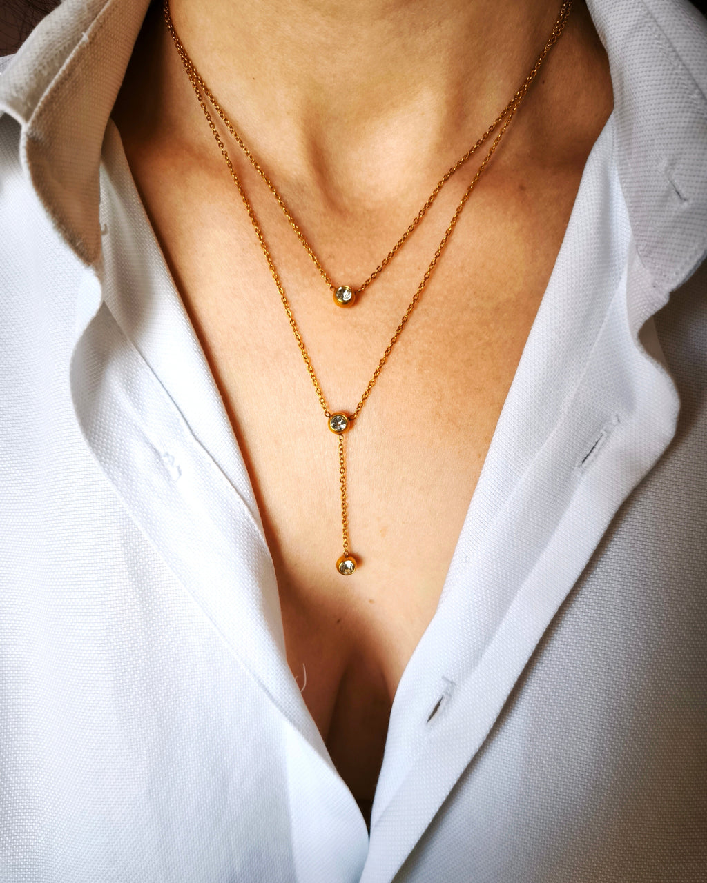 Infinity - collier Y doré 3 zironium
