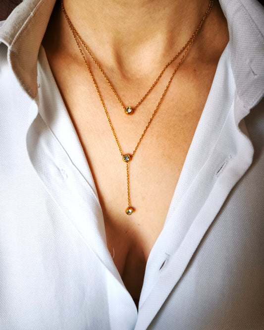 Infinity - collier Y doré 3 zironium