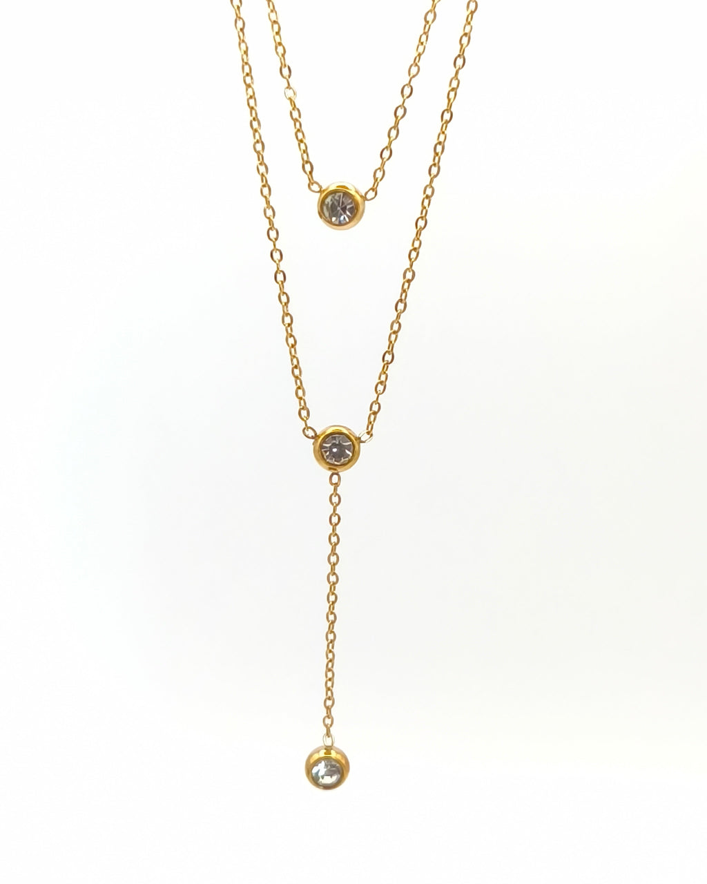 Infinity - collier Y doré a 3 zirconium blanc
