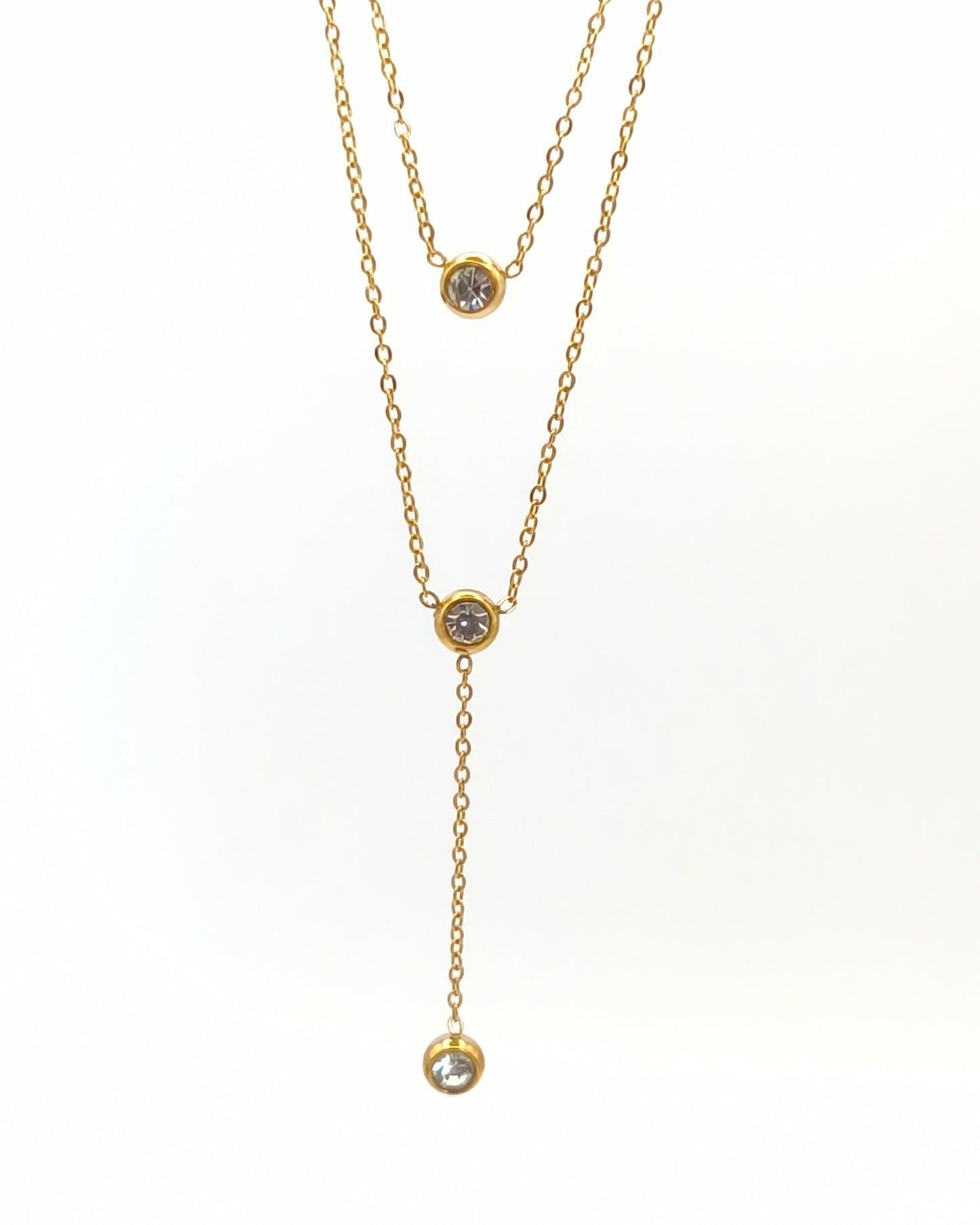 Infinity - collier Y doré a 3 zirconium blanc