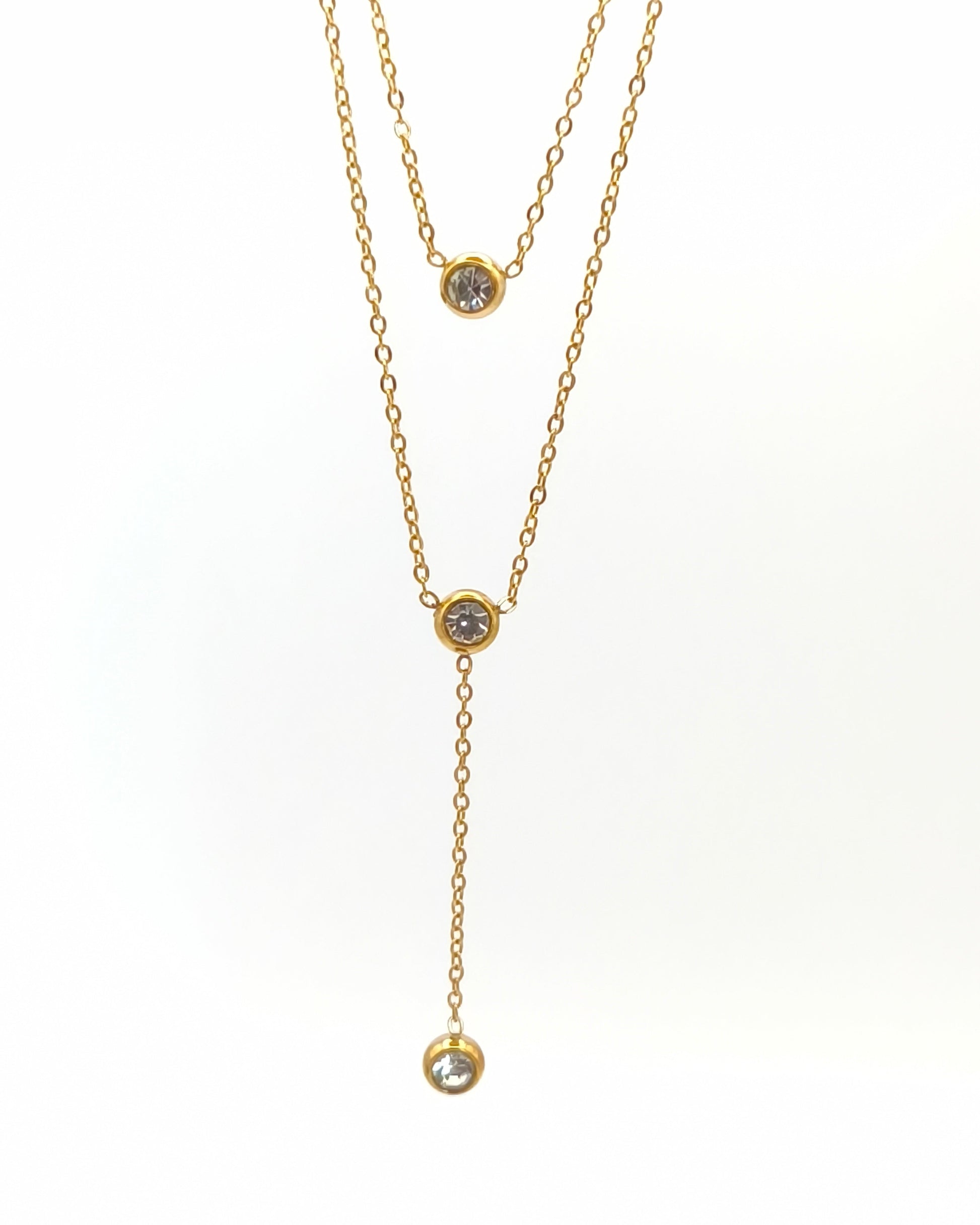 Infinity - collier Y doré a 3 zirconium blanc