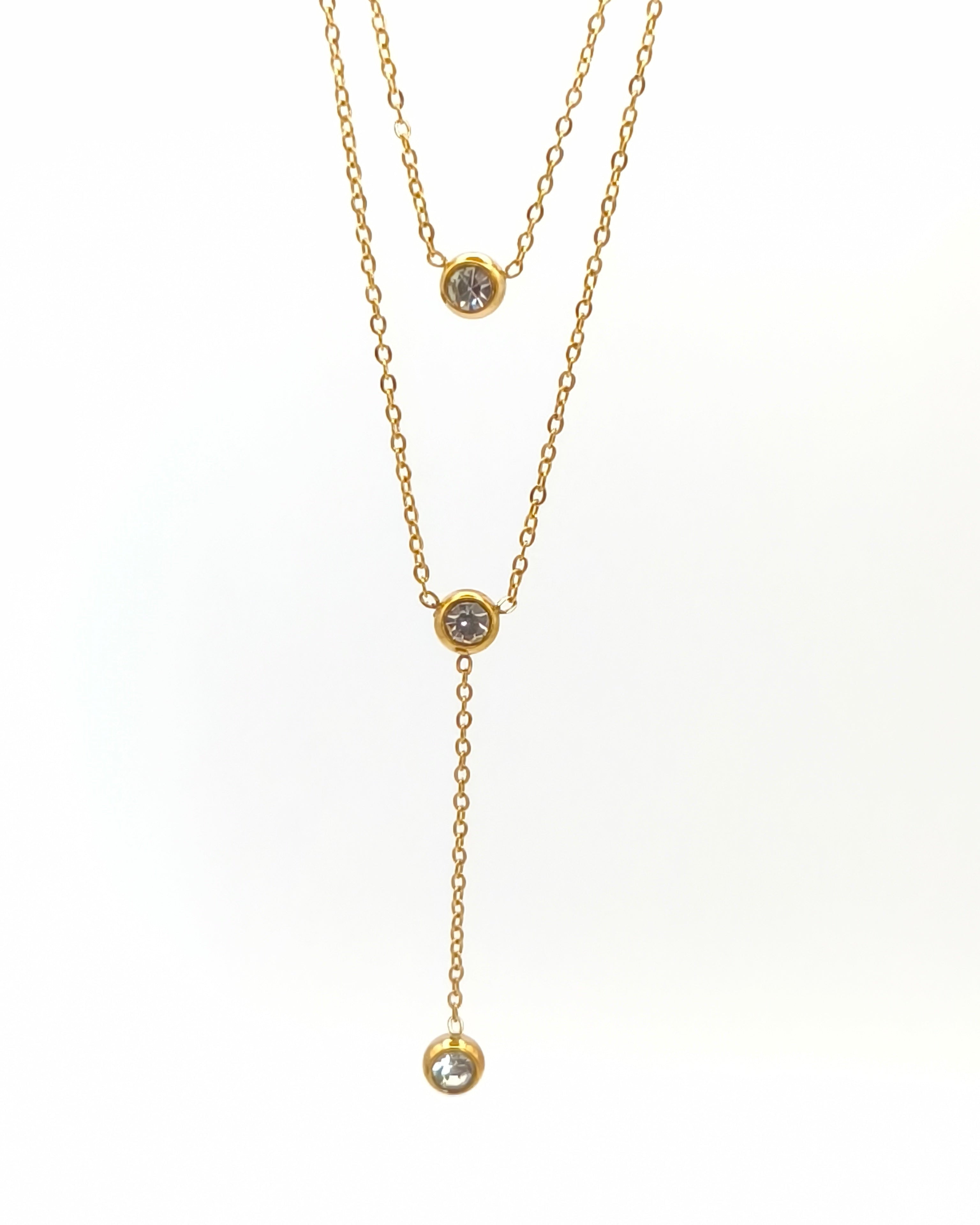 Infinity - collier Y doré a 3 zirconium blanc
