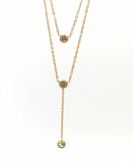 Infinity - collier Y doré a 3 zirconium blanc