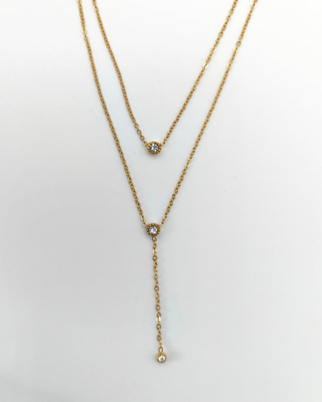 Infinity - collier Y double zirconiums presentation doré