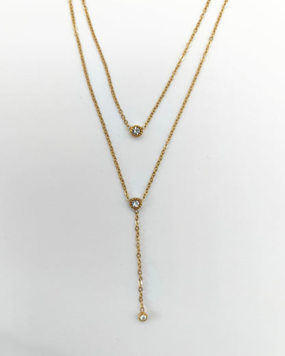Infinity - collier Y double zirconiums presentation doré