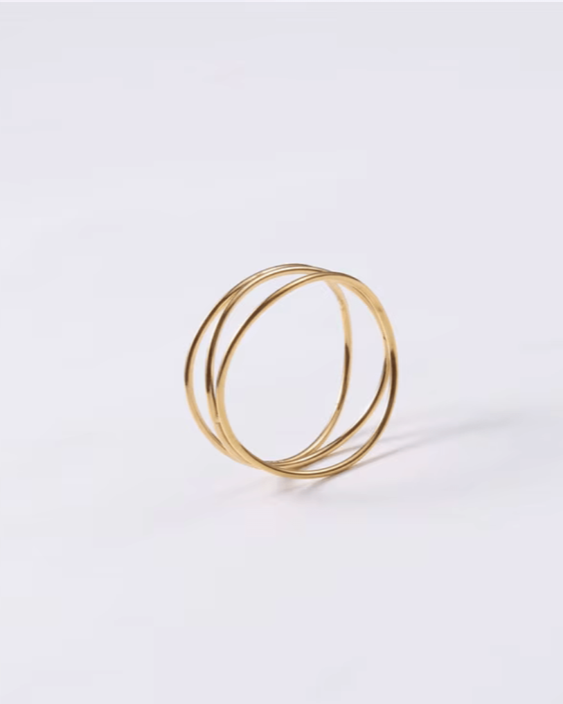 photo Bague triple fine dore fond gris clair 2
