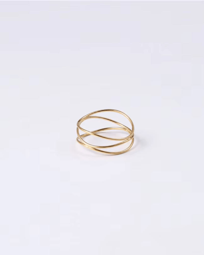 photo Bague triple fine doré fond gris clair